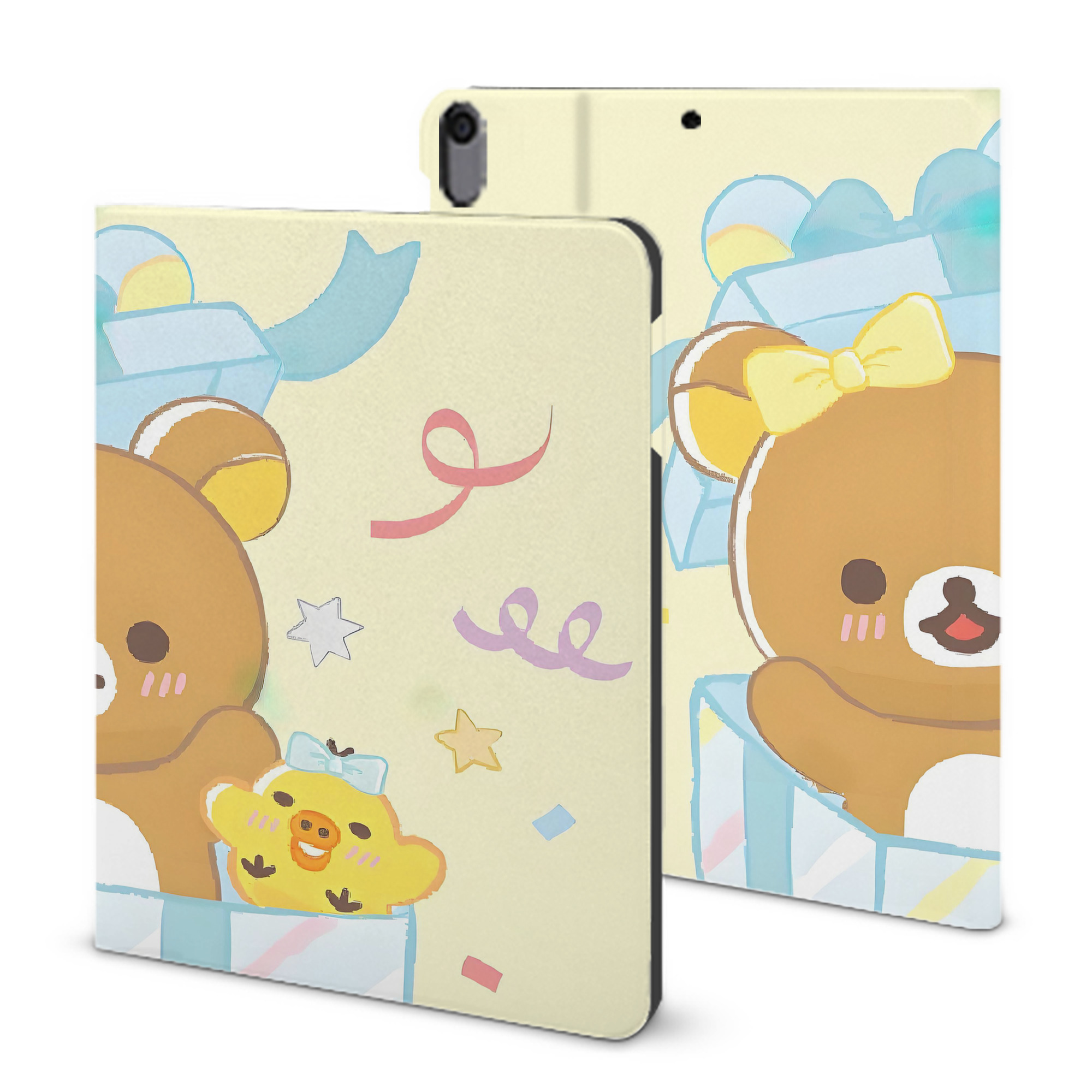 （画像用） リラックマ リラックマ キイロイトリ Rilakkuma Korilakkuma Kiiroitori IPad ケース ブック型 PUレザー TPU 耐衝撃 軽量 薄型 ペン収納なし 全面保護 IPad 各モデル対応